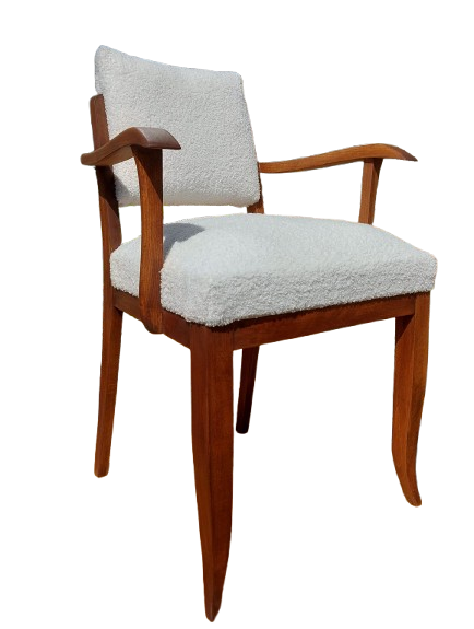 Fauteuil bridge en hêtre teinté teck et tissu bouclette