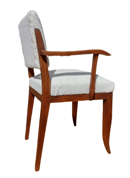 Fauteuil bridge en hêtre teinté teck et tissu bouclette