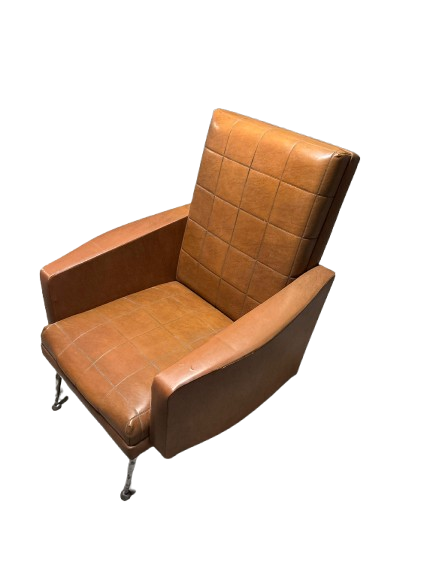 Paire de fauteuils vintage en skai marron