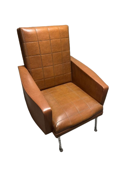 Paire de fauteuils vintage en skai marron
